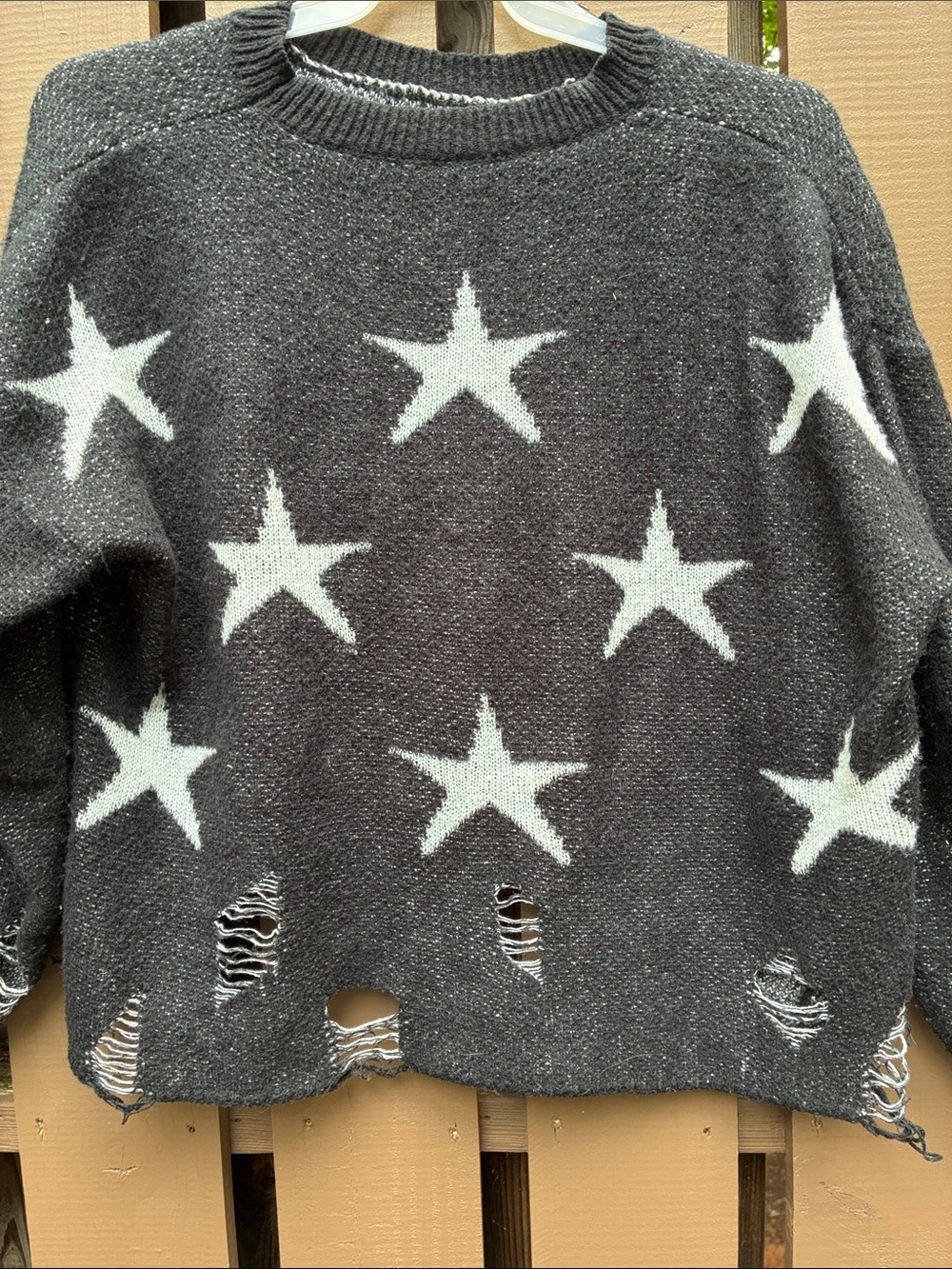 Charcoal Star Pattern Quite Distressed Women's Sweater XL
